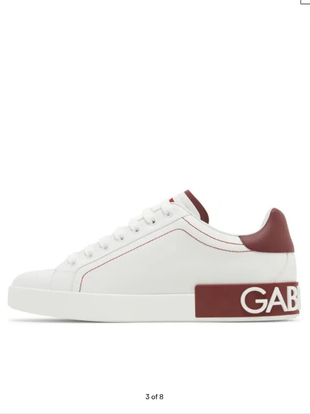 Dolce & Gabbana White Leather Sneaker with Burgundy Accents